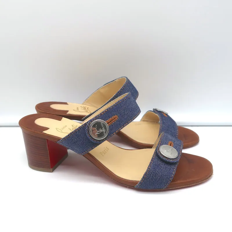 Christian Louboutin Sandenim Slide Sandals Size 37.5 Open Toe Heels