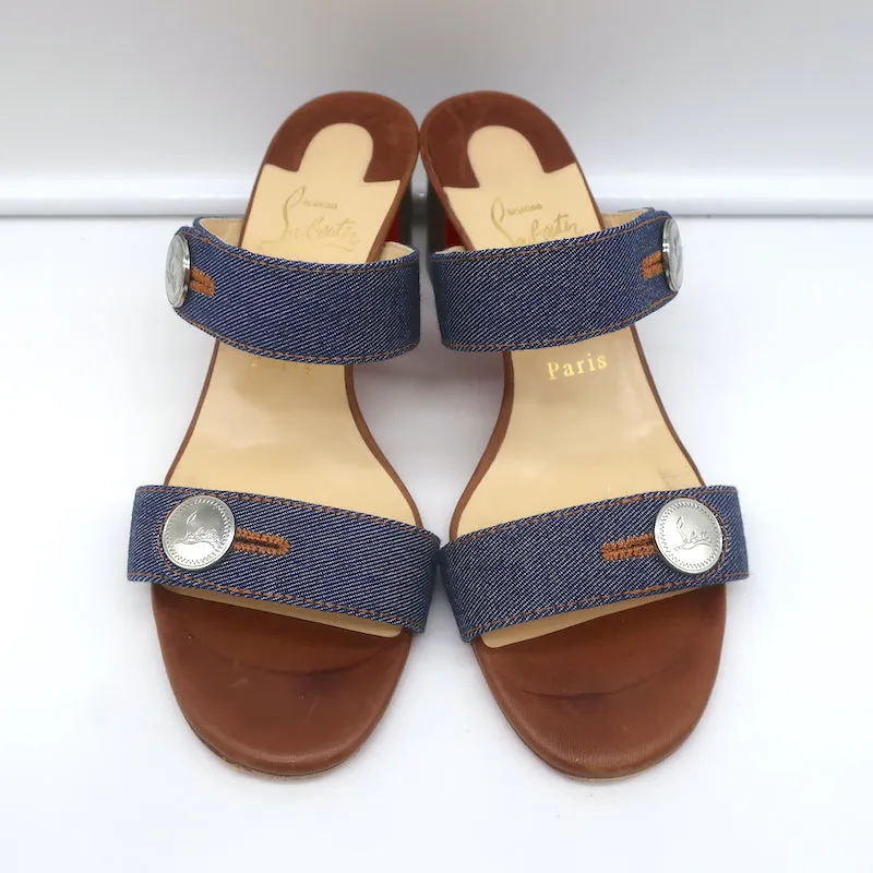 Christian Louboutin Sandenim Slide Sandals Size 37.5 Open Toe Heels
