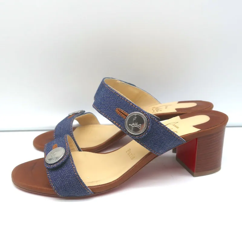 Christian Louboutin Sandenim Slide Sandals Size 37.5 Open Toe Heels
