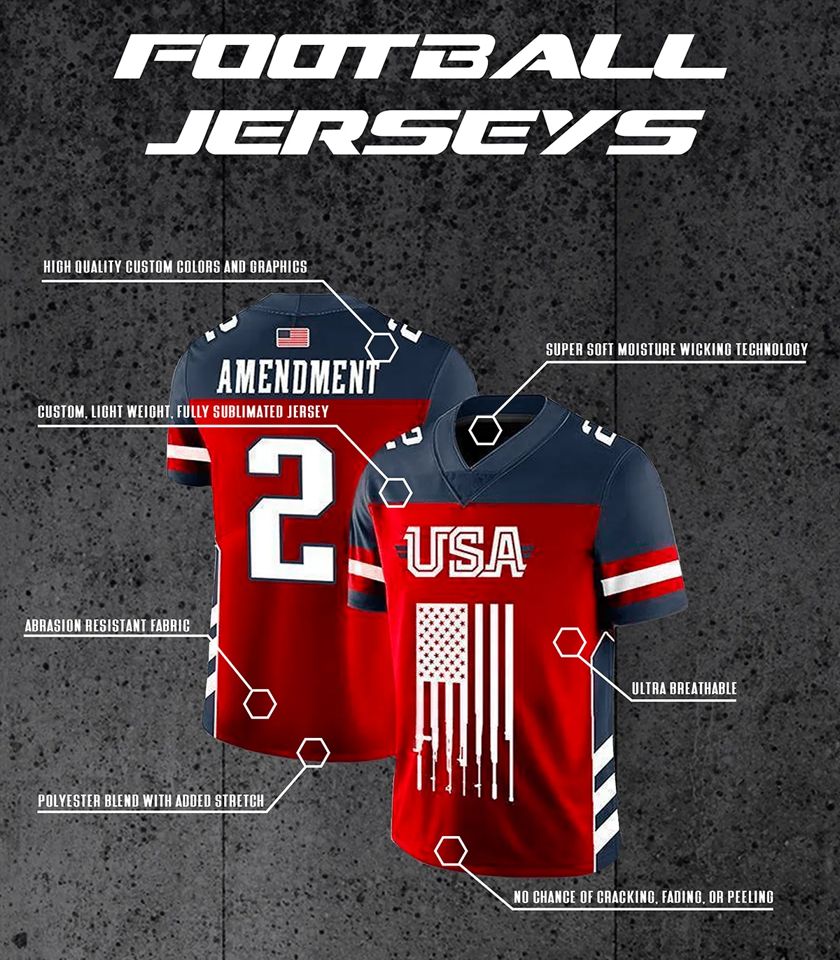 Custom USA Football Jersey (Navy)