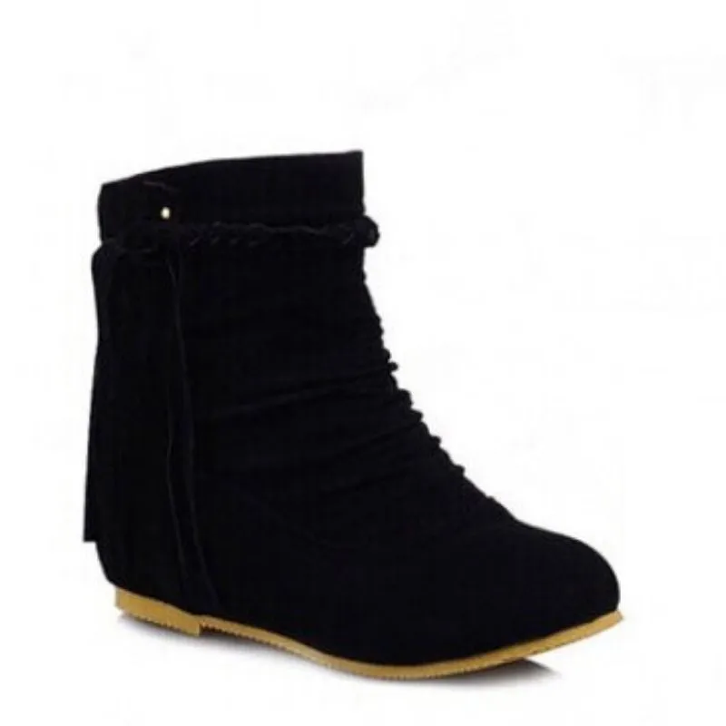 Customized Tassel Flat Inner Heightening Ankle Boots
