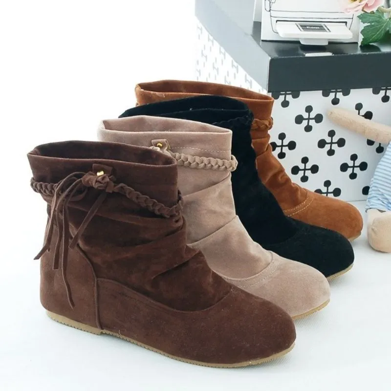 Customized Tassel Flat Inner Heightening Ankle Boots