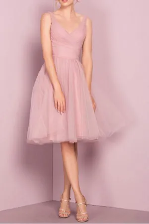 Cute  V Neck Knee Length Pink Homecoming Dress Short Prom Dresses PG151