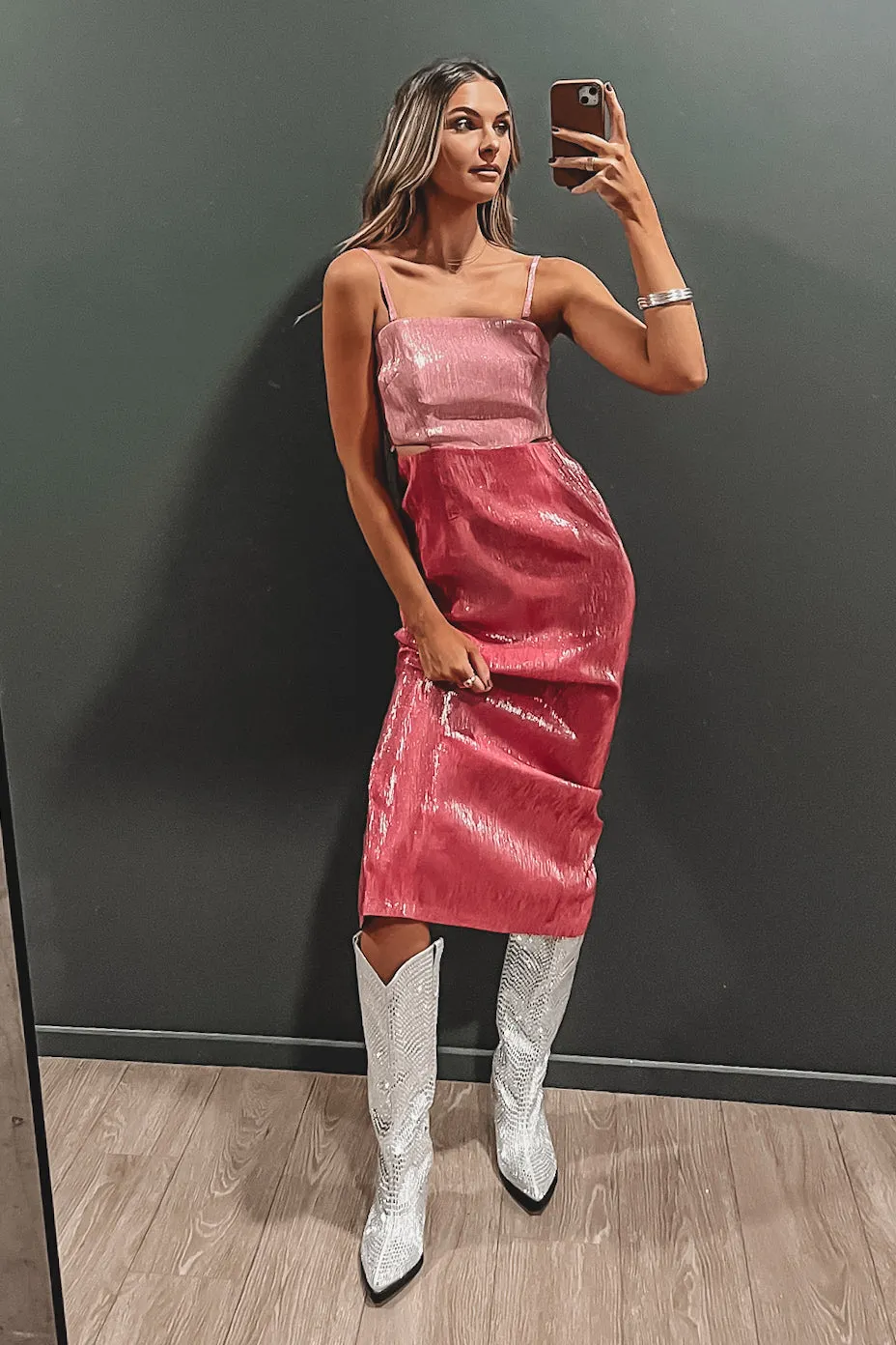 DEAL MINKPINK Vida Lurex Midi Dress
