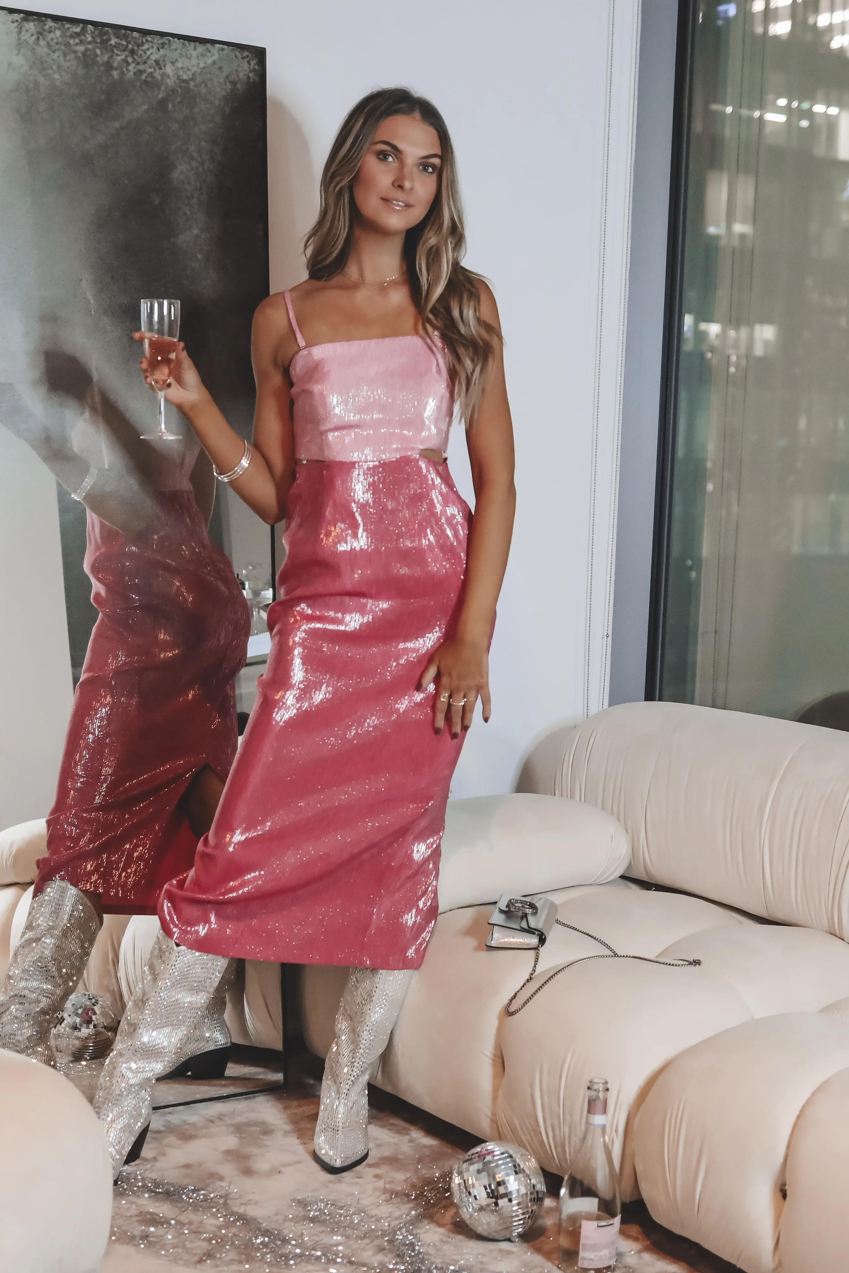 DEAL MINKPINK Vida Lurex Midi Dress