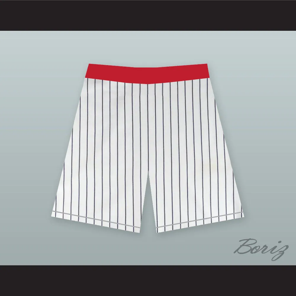 Deep Space Niners White Pinstriped Basketball Shorts with Patch