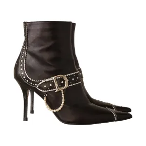 Dior Black Pearl Logo Ankle Boots
