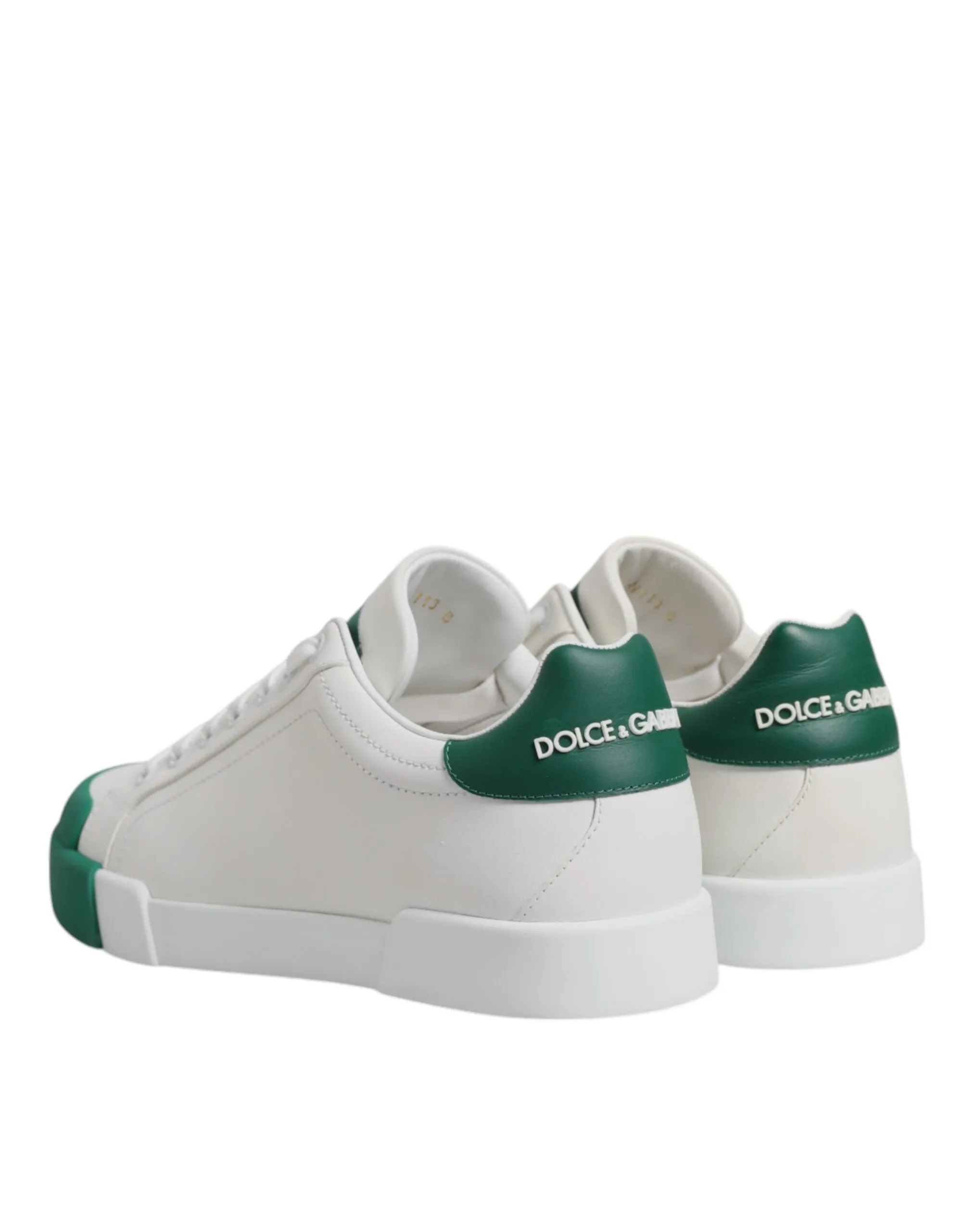 Dolce & Gabbana White Green Leather Low Top Men Sneakers Shoes