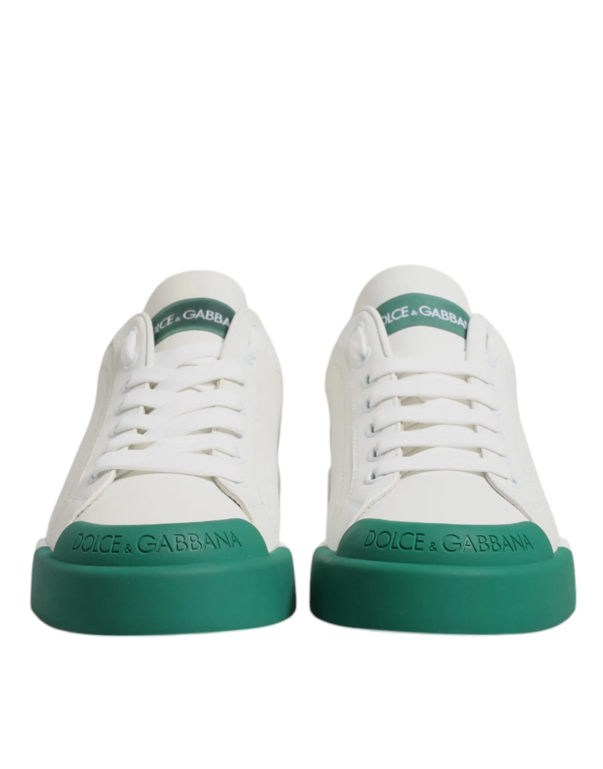 Dolce & Gabbana White Green Leather Low Top Men Sneakers Shoes