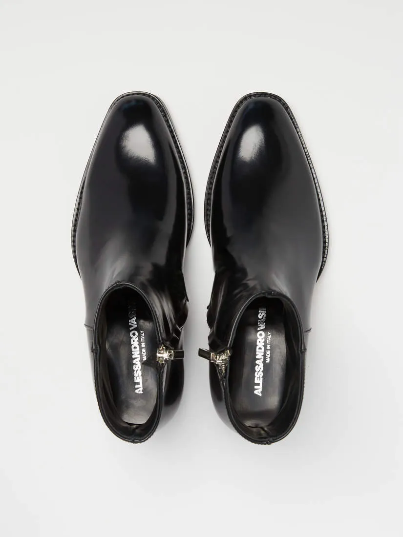 DYLAN 30MM ANKLE BOOT IN BLACK SPAZZOLATO