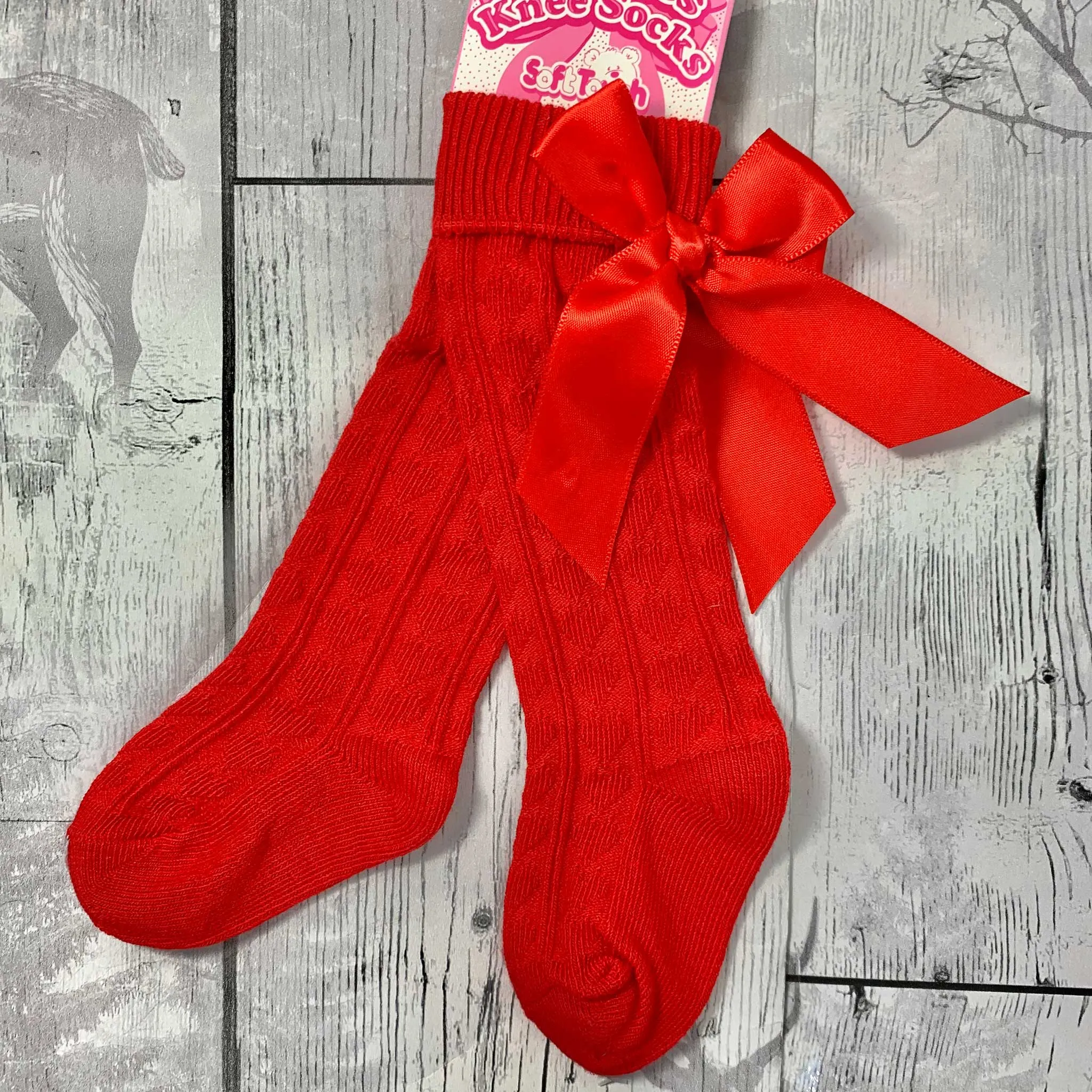 Girls Red Knee High socks with Satin Bow
