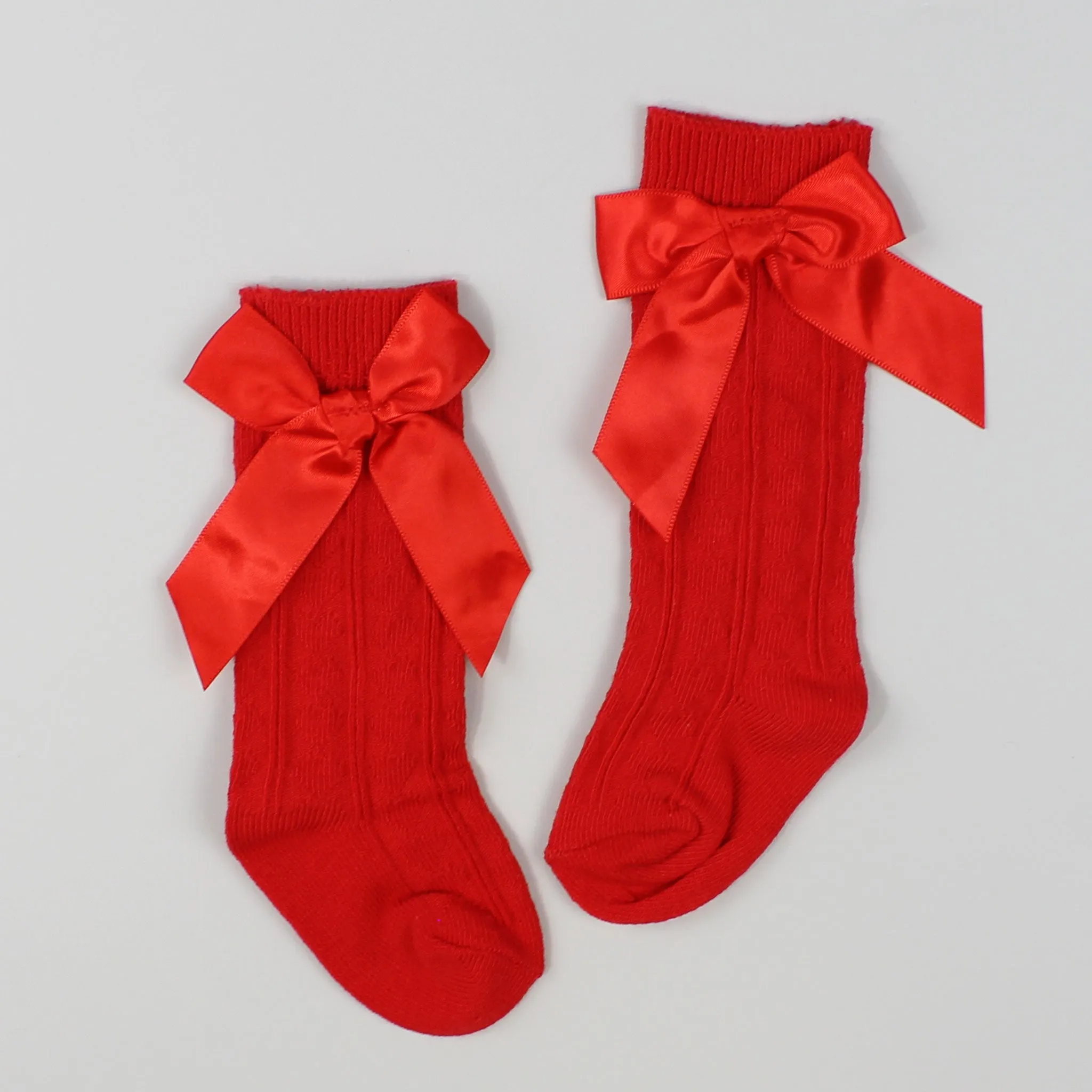 Girls Red Knee High socks with Satin Bow