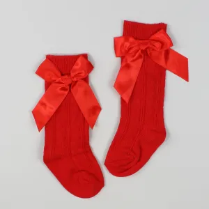 Girls Red Knee High socks with Satin Bow