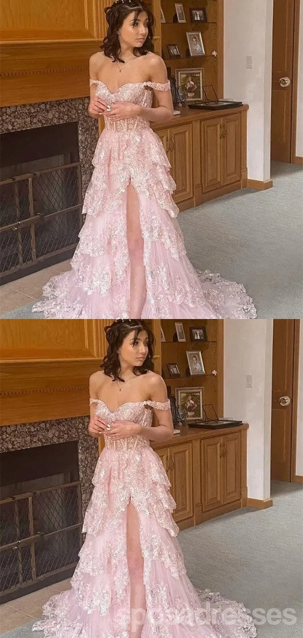 Gorgeous Pink A-line Off Shoulder Long Party Prom Dresses Ideas,Evening Gowns,13732
