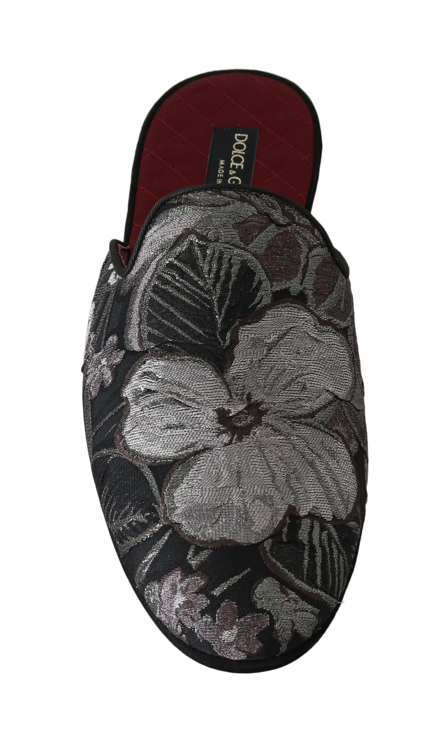Gray Jacquard Suede Slides Slippers