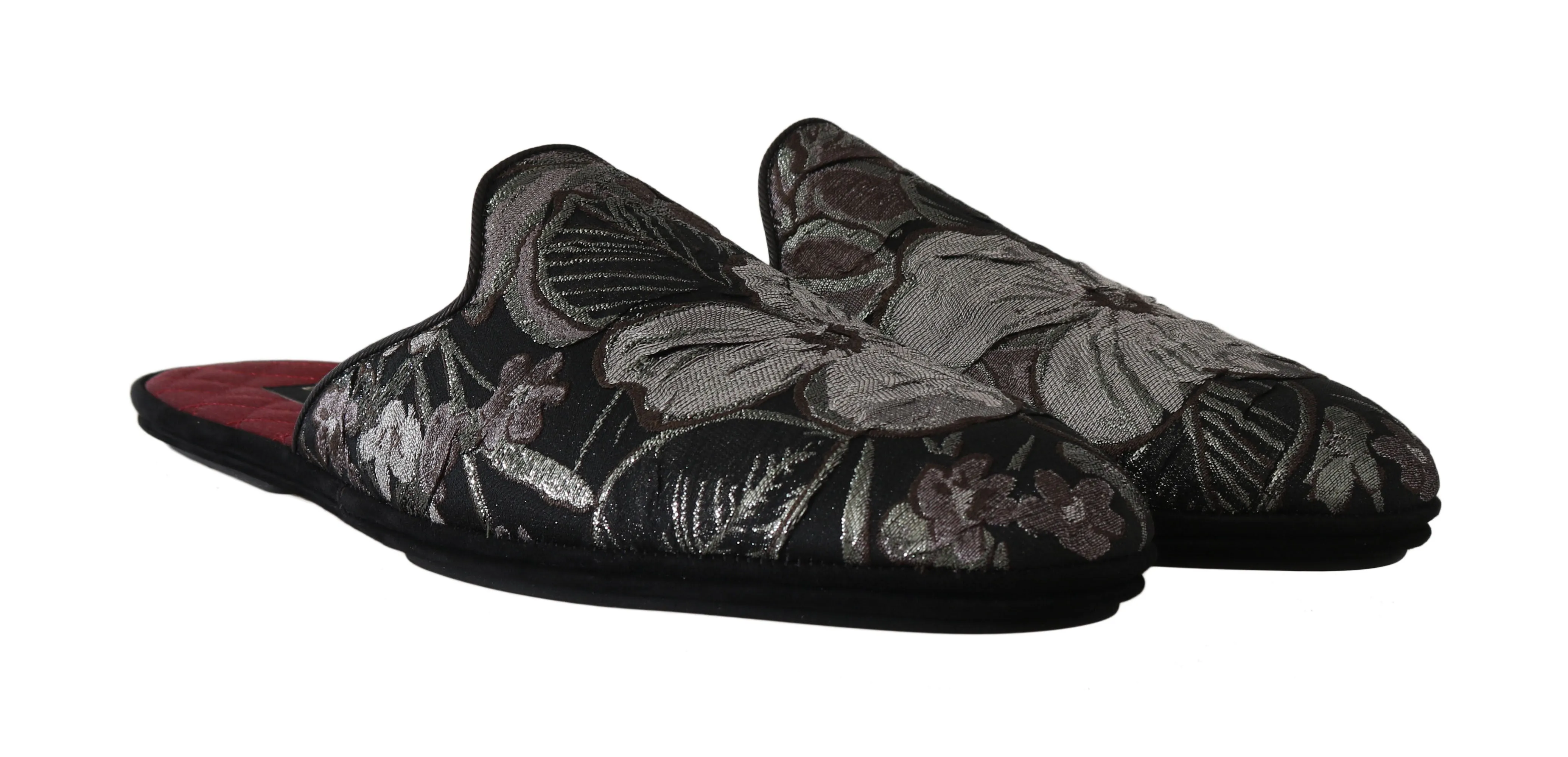 Gray Jacquard Suede Slides Slippers