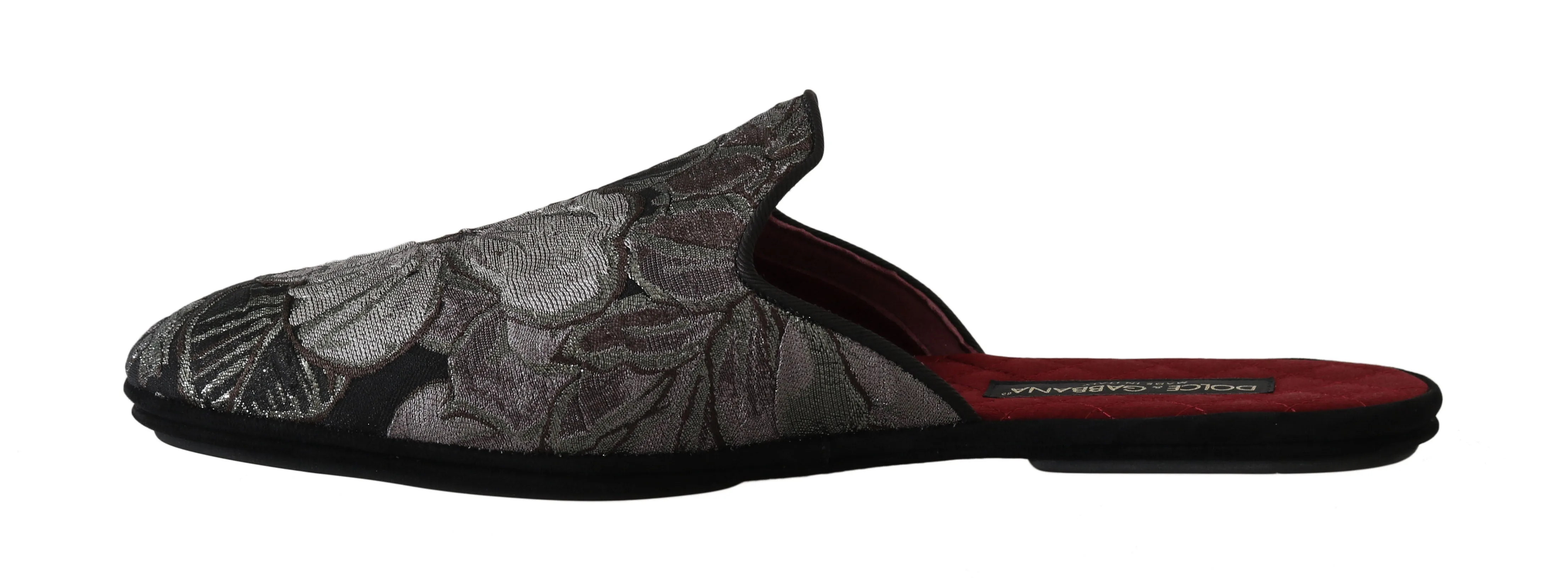 Gray Jacquard Suede Slides Slippers
