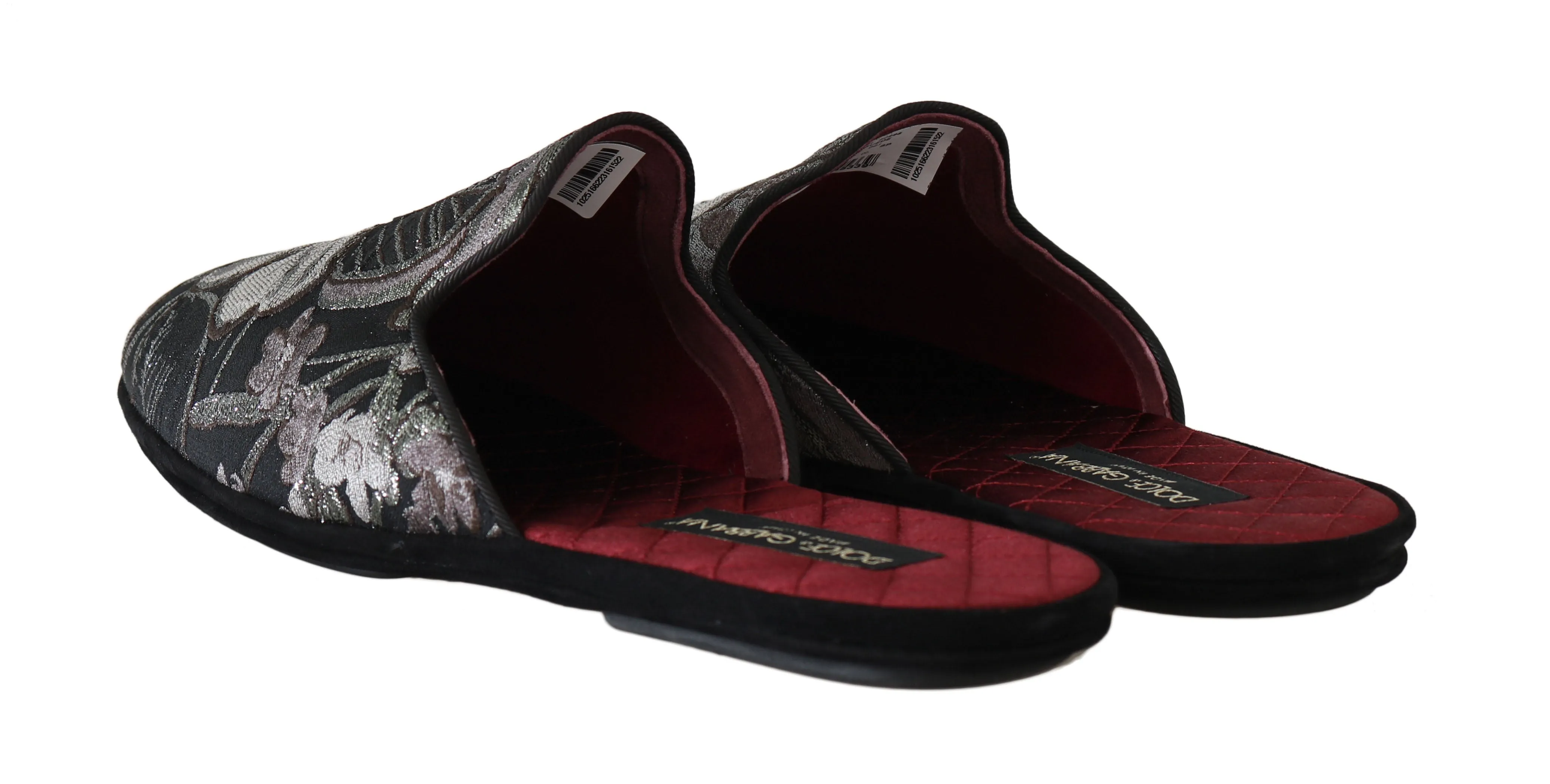 Gray Jacquard Suede Slides Slippers