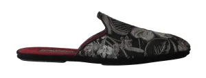 Gray Jacquard Suede Slides Slippers