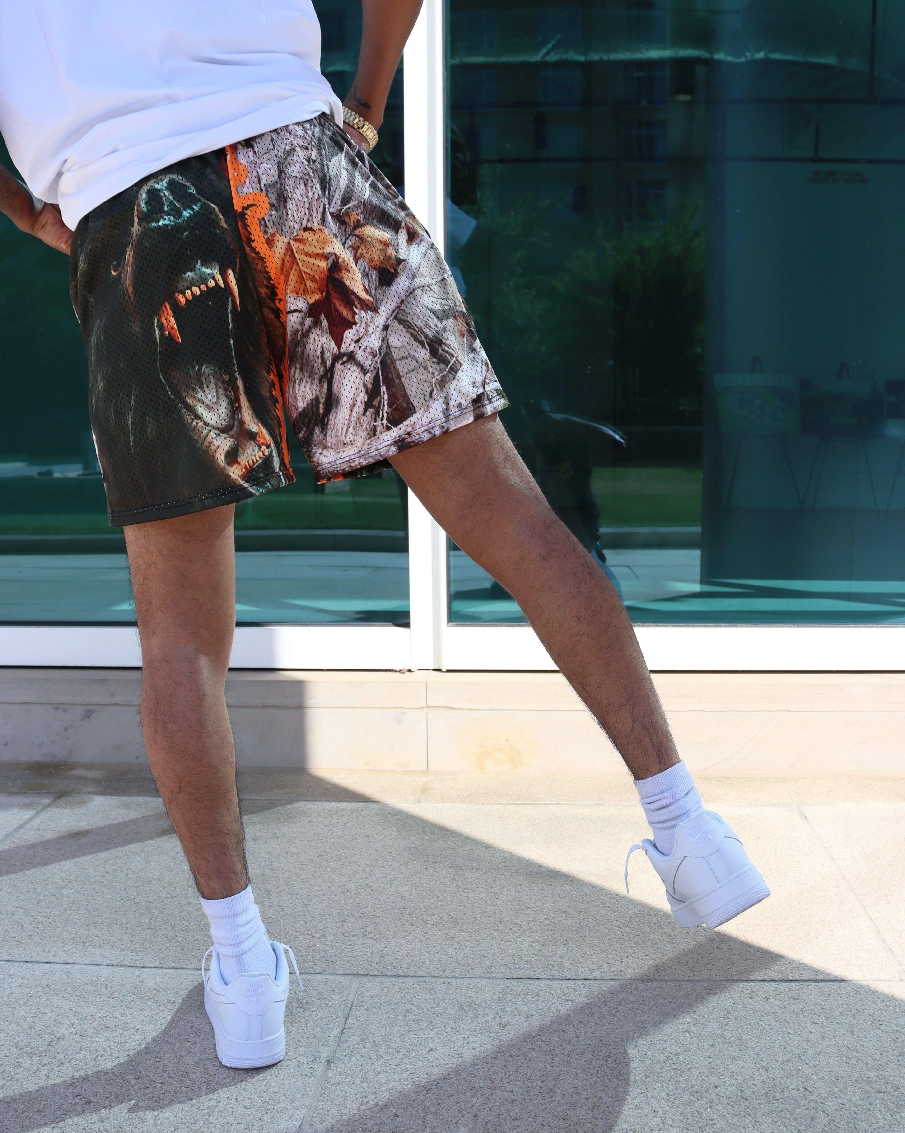 GRIZZLY CAMO MESH BASKETBALL TRUNK DRAWSTRING SHORTS