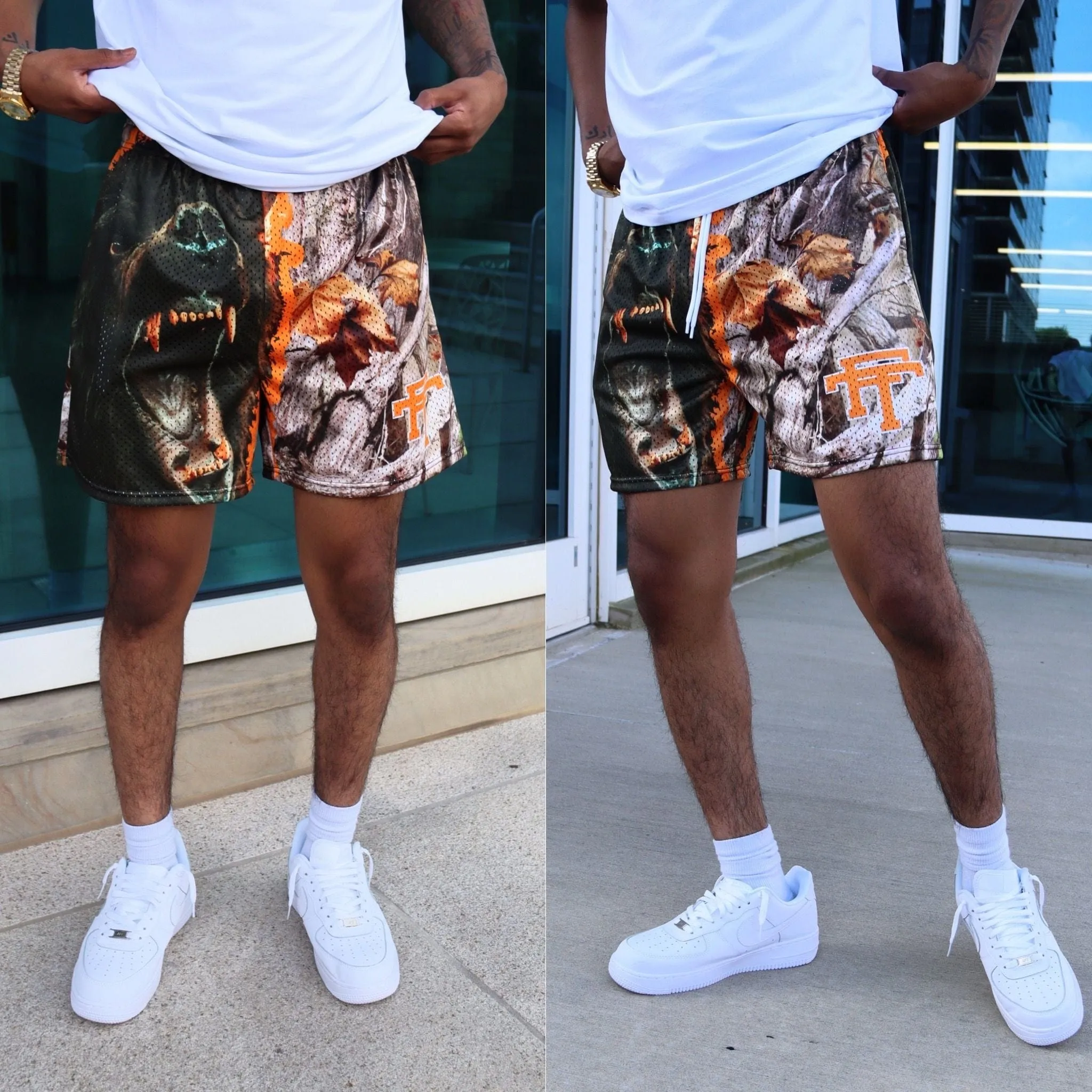 GRIZZLY CAMO MESH BASKETBALL TRUNK DRAWSTRING SHORTS