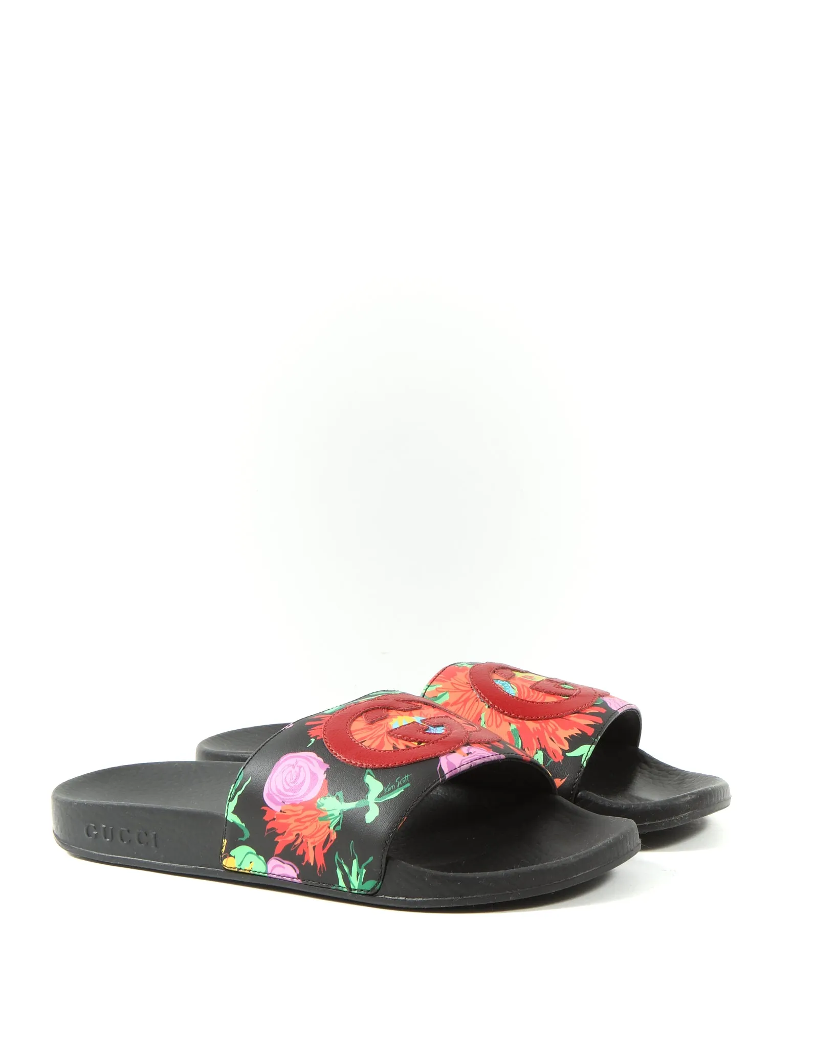Gucci Floral Ken Scott Interlocking GG Rubber Slide Sandals - 7