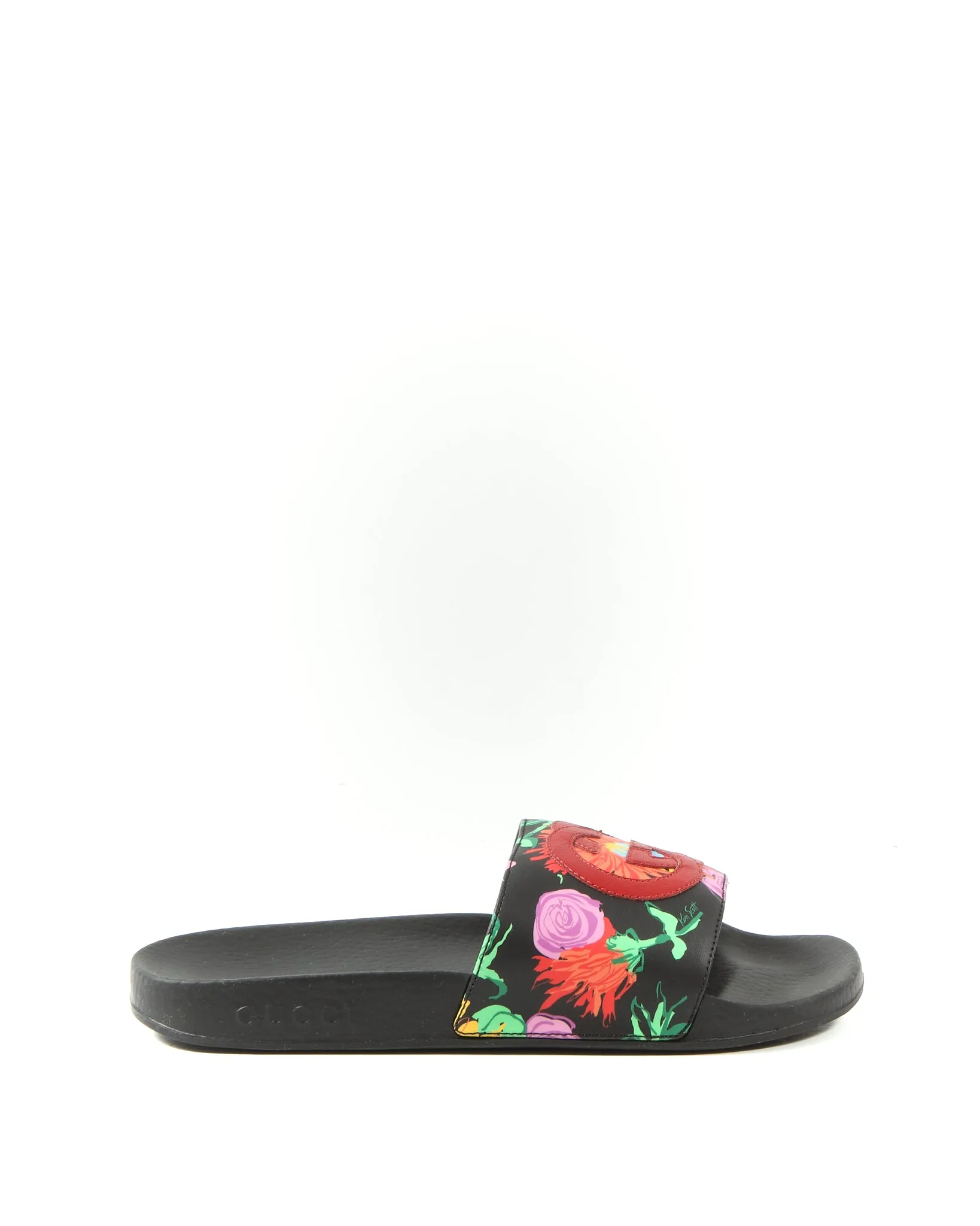 Gucci Floral Ken Scott Interlocking GG Rubber Slide Sandals - 7