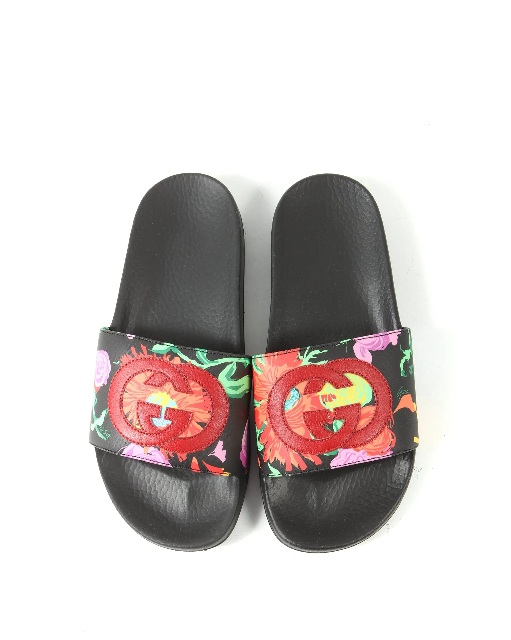 Gucci Floral Ken Scott Interlocking GG Rubber Slide Sandals - 7