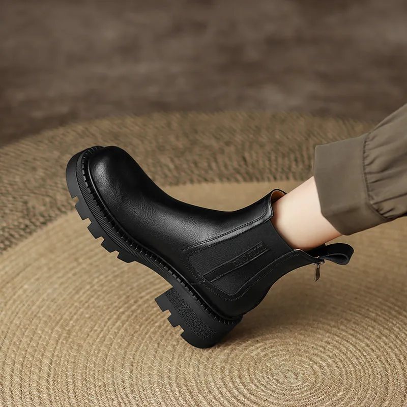 Hiba Black Leather Ankle Chelsea Boots