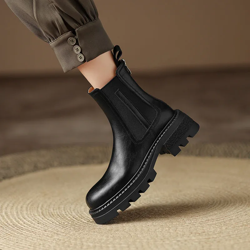Hiba Black Leather Ankle Chelsea Boots