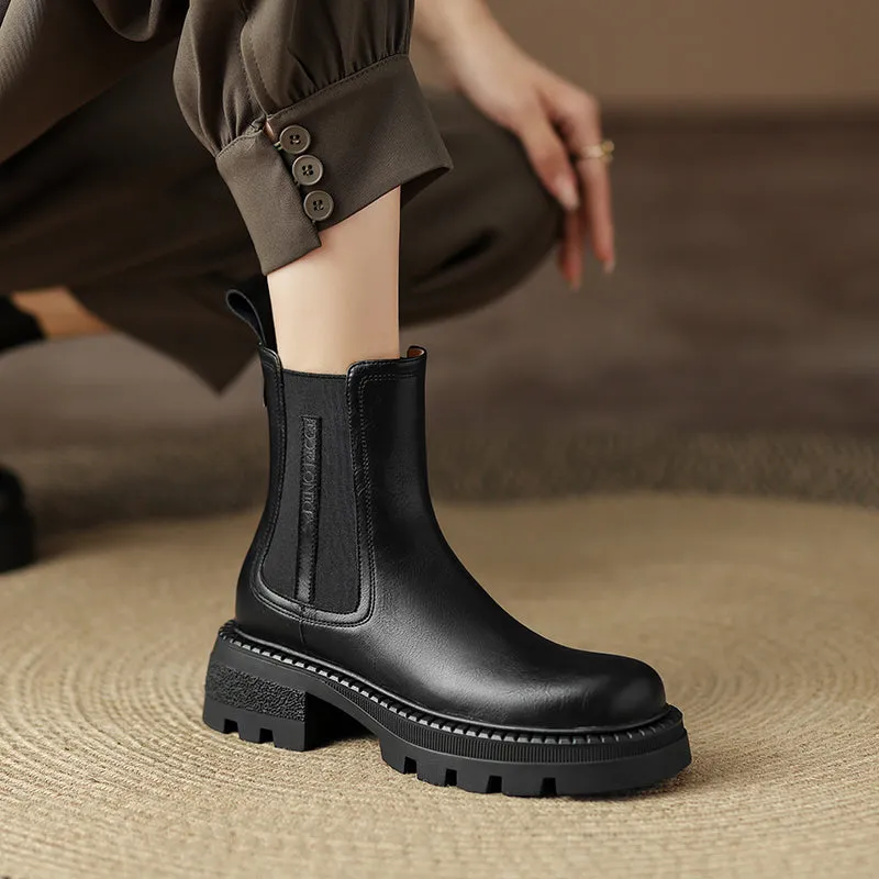 Hiba Black Leather Ankle Chelsea Boots
