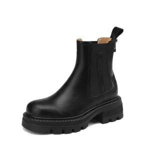 Hiba Black Leather Ankle Chelsea Boots