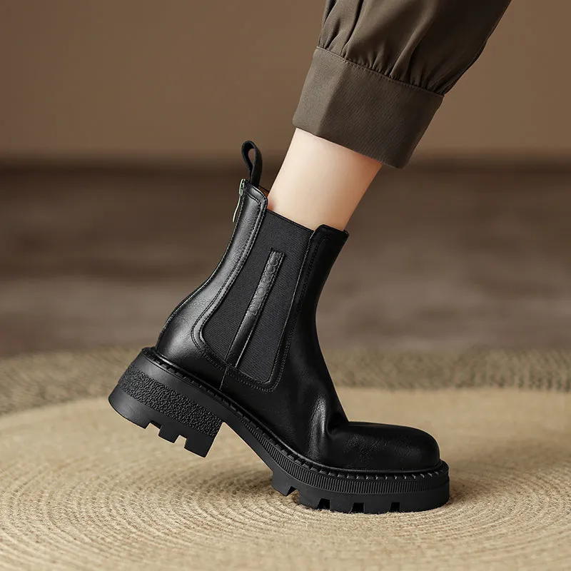 Hiba Black Leather Ankle Chelsea Boots