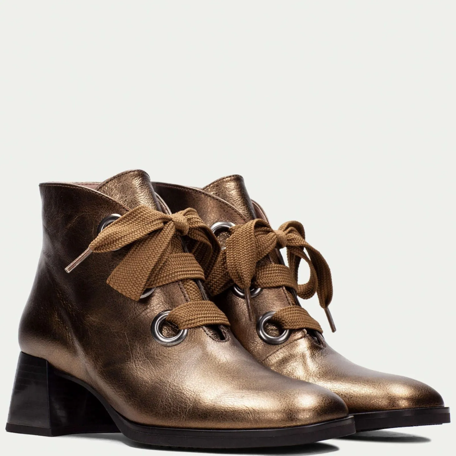 Hispanitas Dark Gold Leather Lace Up Ankle Boots