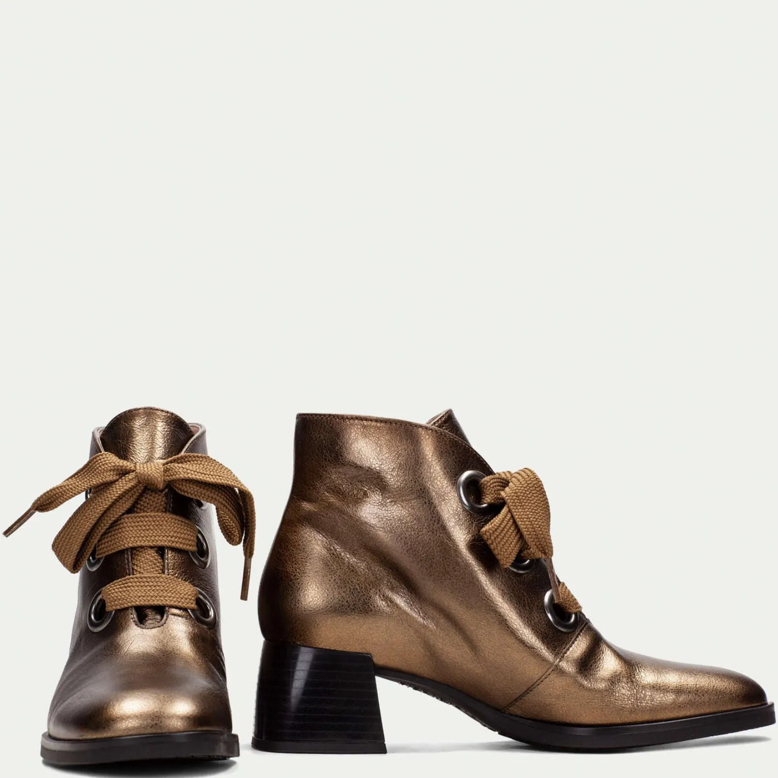Hispanitas Dark Gold Leather Lace Up Ankle Boots