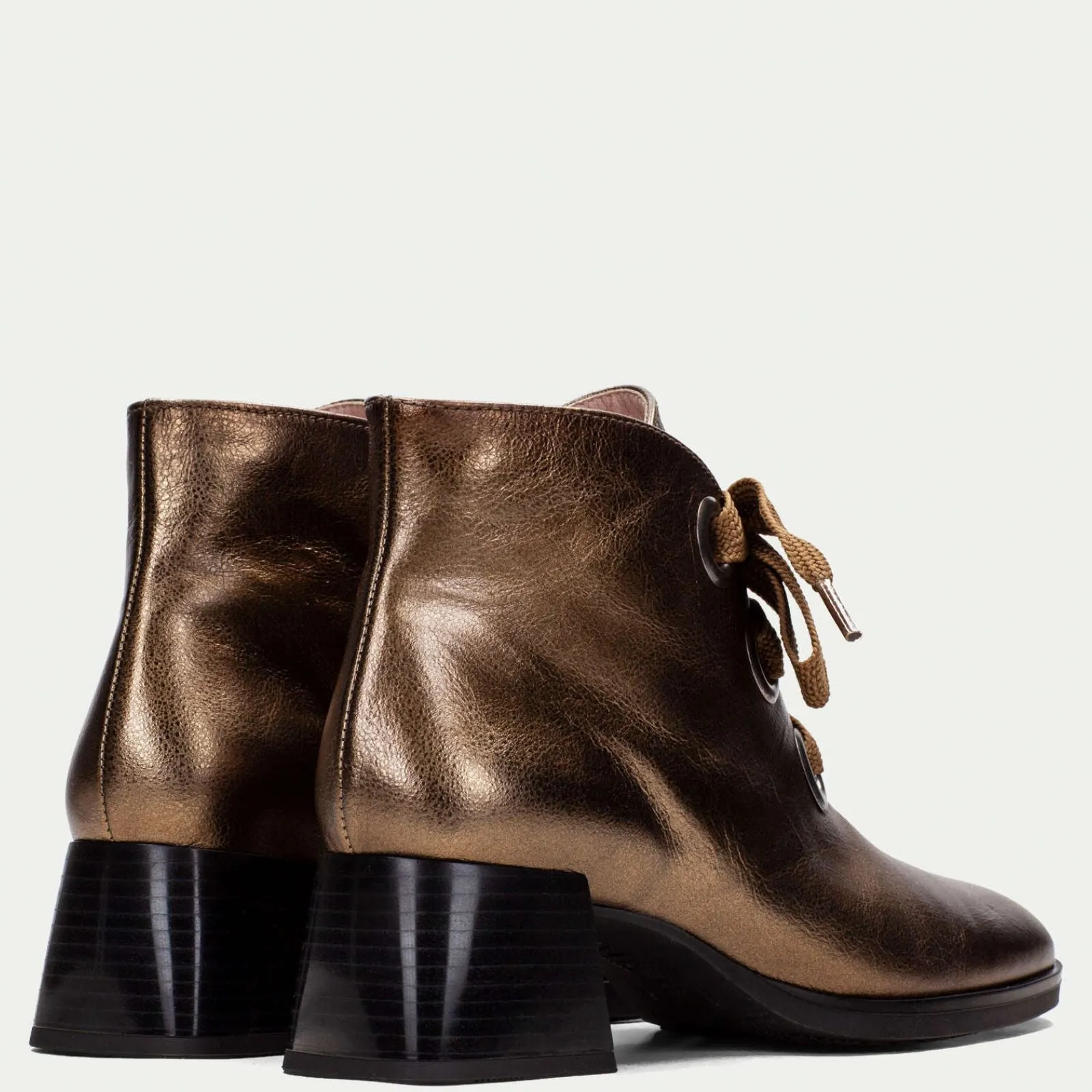 Hispanitas Dark Gold Leather Lace Up Ankle Boots