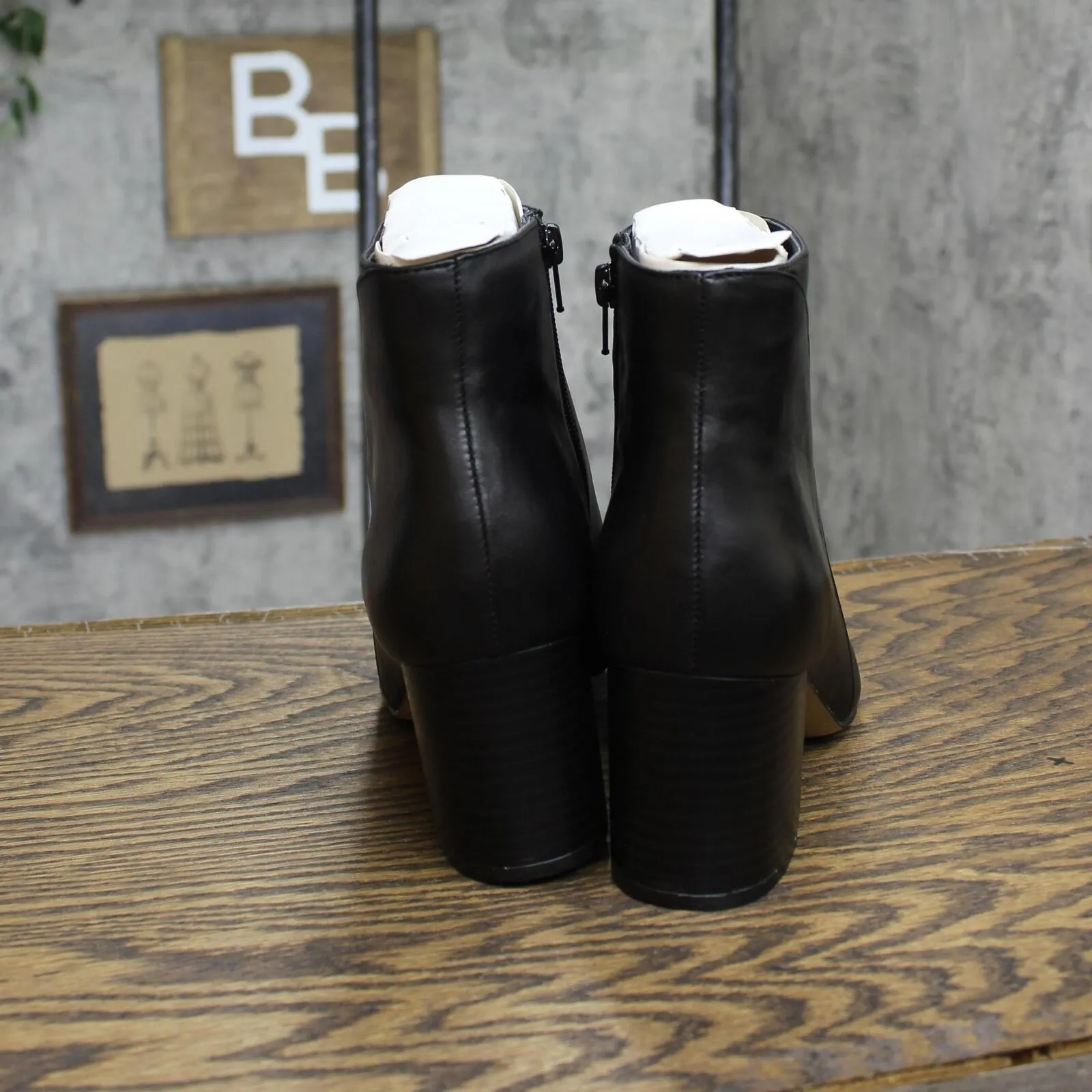 INC Womens Floriann Leather Booties Ankle Boots Black Leather 9M