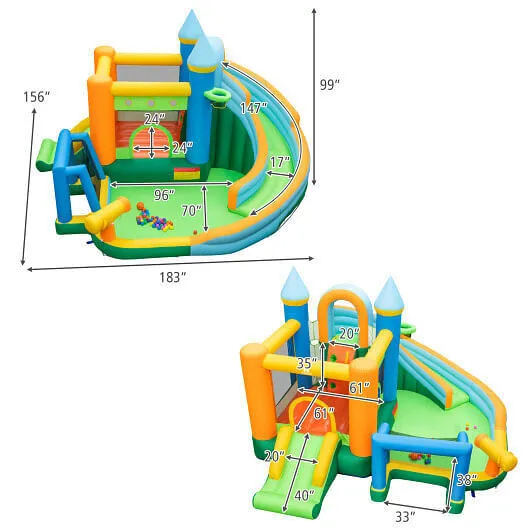 Inflatable Water Slide with Dual Slides and Splash Pool Bounce House with 680W B
