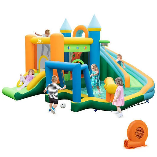 Inflatable Water Slide with Dual Slides and Splash Pool Bounce House with 680W B