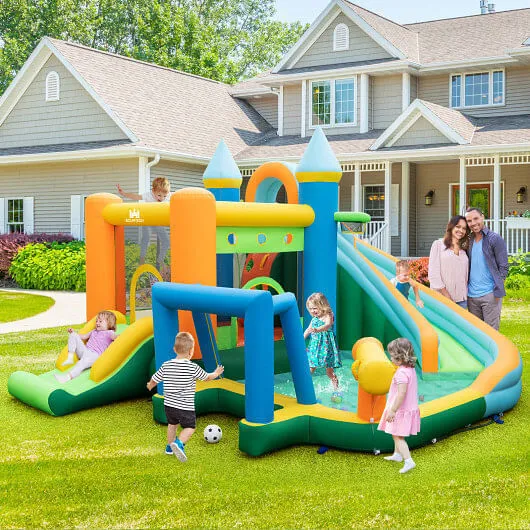 Inflatable Water Slide with Dual Slides and Splash Pool Bounce House with 680W B