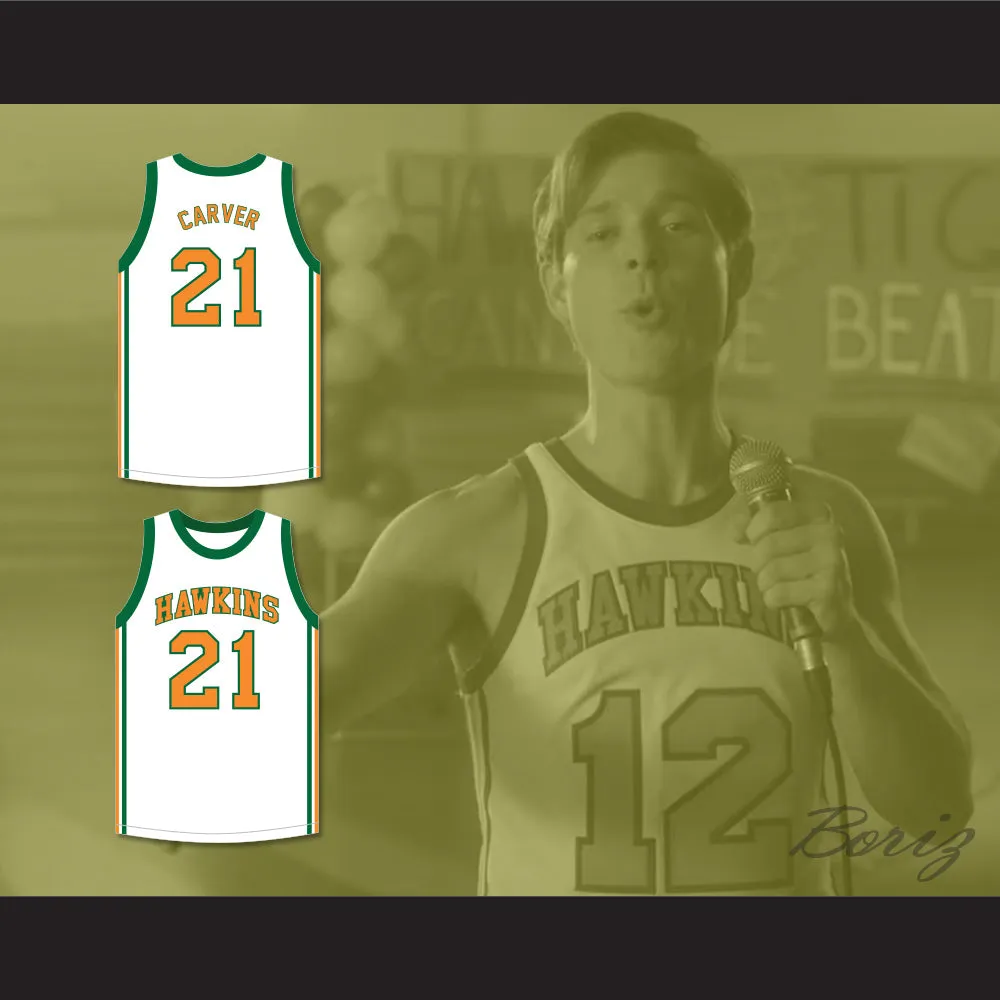 Jason Carver 21 Hawkins High School Tigers White Basketball Jersey 2