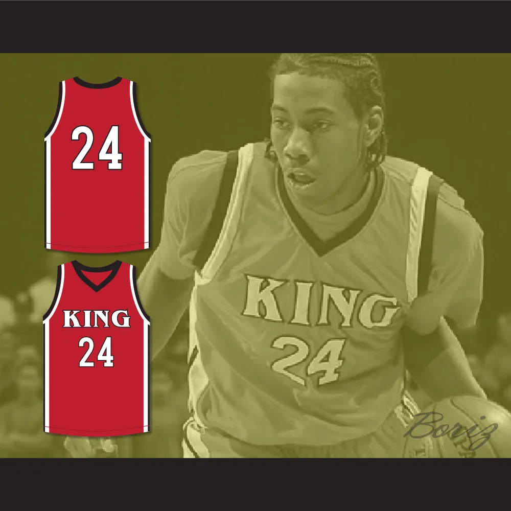 Kawhi Leonard 24 Martin Luther King High School Wolves Red Basketball Jersey 3