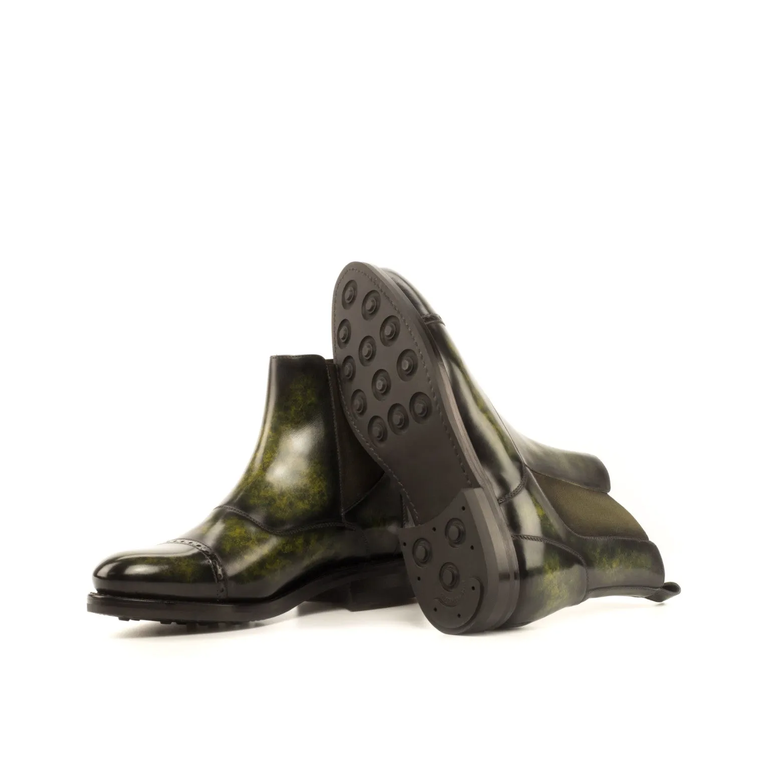 Khaki Green Marbled Patina Chelsea Boots