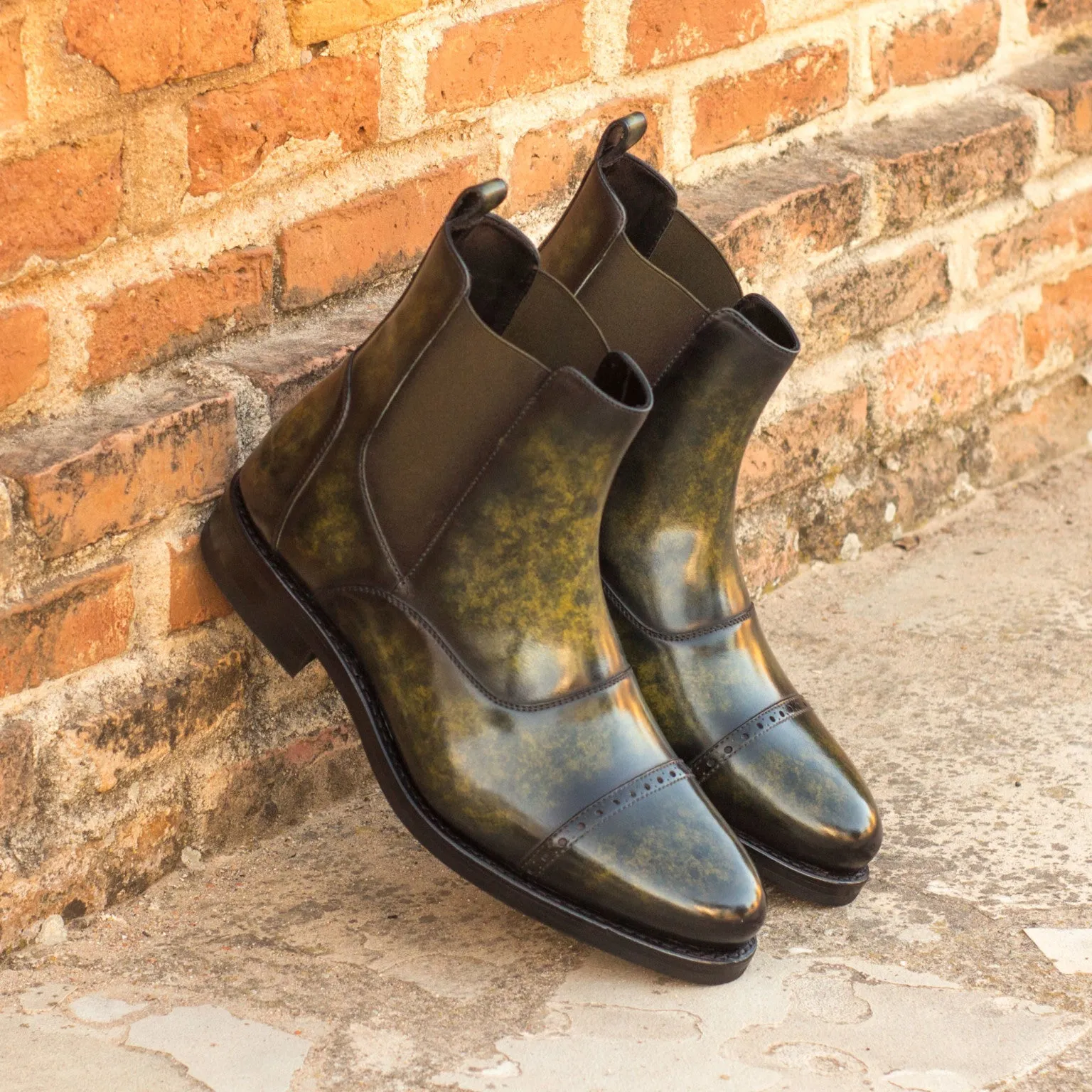 Khaki Green Marbled Patina Chelsea Boots