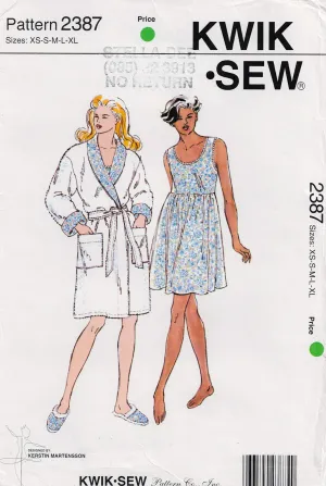 Kwik Sew 2387 Womens Stretch Nightgown Robe & Slippers 1990s Vintage Sewing Pattern Size XS - XL UNCUT Factory Folded
