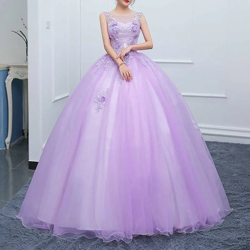 Lavender Ball Gown Quinceanera Dress Princess Dress V Neck Sleeveless Prom Dress