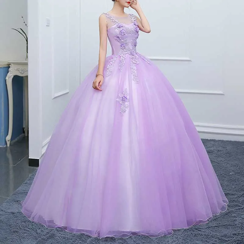Lavender Ball Gown Quinceanera Dress Princess Dress V Neck Sleeveless Prom Dress