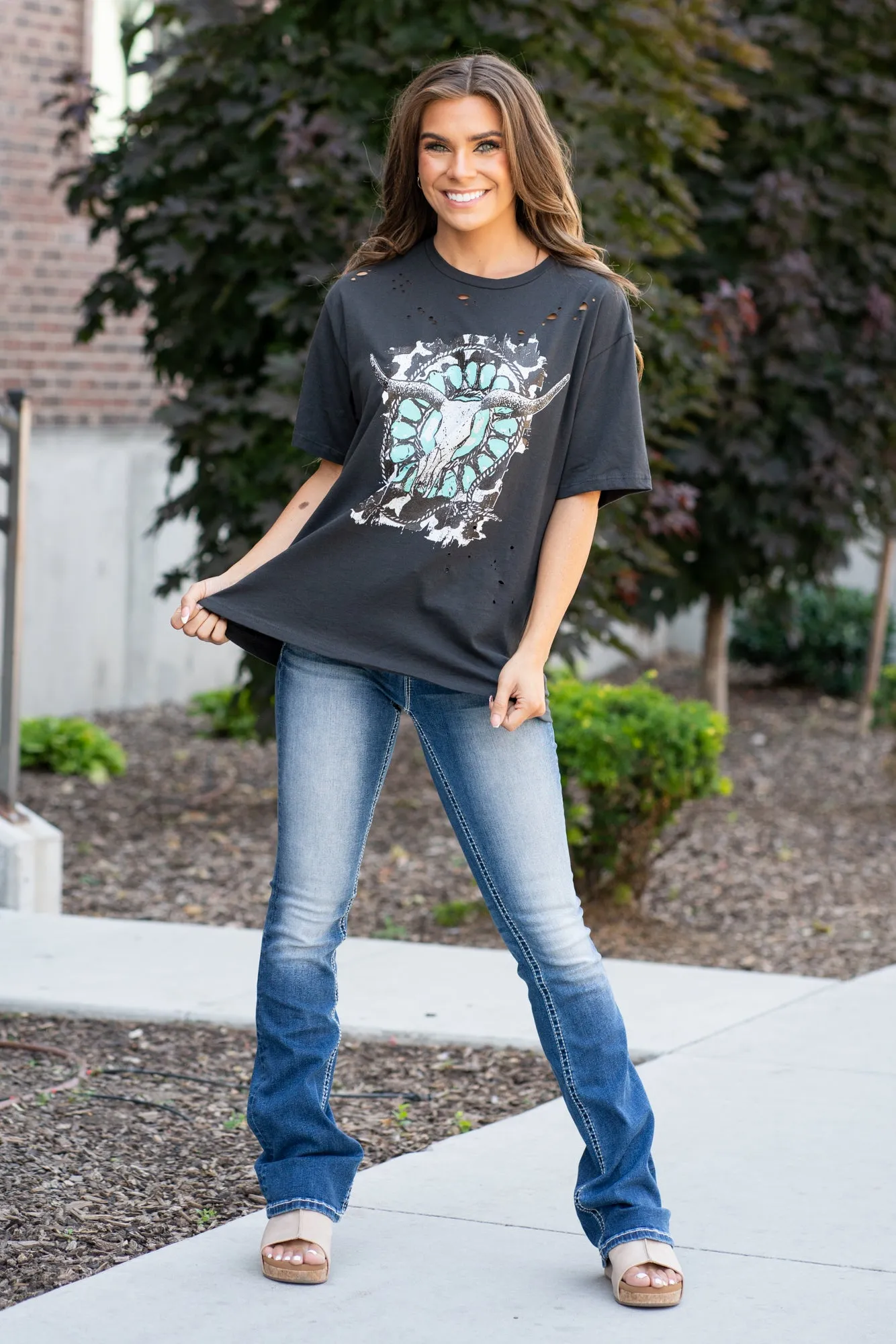 Long Horn Turquoise Pendant Graphic Tee