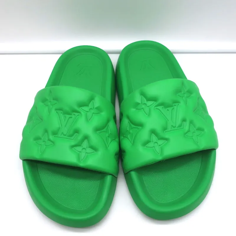 Louis Vuitton Waterfront Pool Slide Sandals Green Monogram Rubber Size 5.5