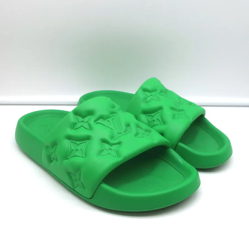 Louis Vuitton Waterfront Pool Slide Sandals Green Monogram Rubber Size 5.5